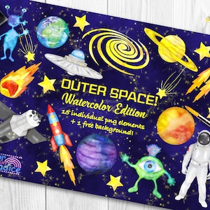 Watercolor space clipart, watercolor space digital, watercolour space clipart, watercolour space illustrations, boys watercolor clipart