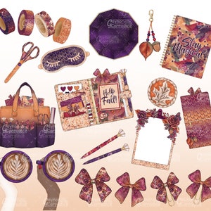 May include: A set of autumn-themed planner stickers and accessories, including a purple planner with the text "Hello Fall!" and a notebook with the text "Stay Magical".