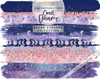 Sweet Dreams brush strokes clipart- galaxy paint brushes clipart, watercolor outer space brush stroke, glitter brush png files, nebula brush