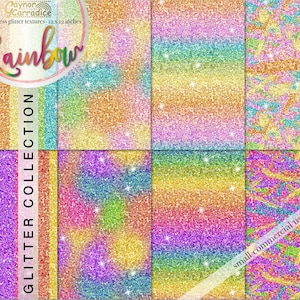 Papéis digitais com glitter arco-íris - padrões multicoloridos de glitter ombre, fundos gradientes brilhantes, adesivos de planejador Glam
