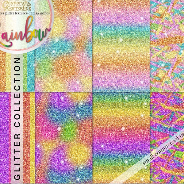 Rainbow glitter digital papers - multi colored ombre glitter seamless patterns, gradient sparkle backgrounds, Glam planner stickers