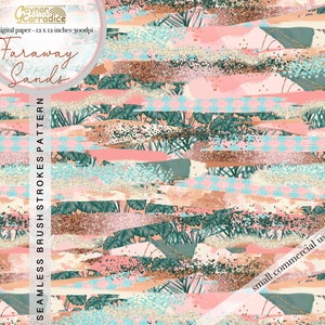 Summer brush strokes digital paper - 1 x tropical seamless pattern, modern abstract paper, beach abstract background jpeg file