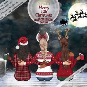 Christmas besties customizable best friends clipart - winter custom girls clip art, Christmas BFF, xmas customisable soul sisters clip art