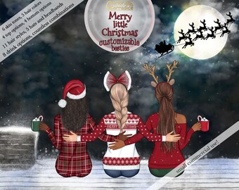 Christmas besties customizable best friends clipart - winter custom girls clip art, Christmas BFF, xmas customisable soul sisters clip art