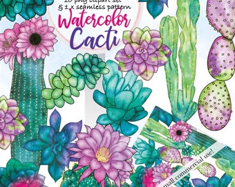 Cactus and succulents watercolor clip art, Planner Stickers, Cinco de Mayo, Mexican Mexico, Cacti graphics, Commercial use, Digital download