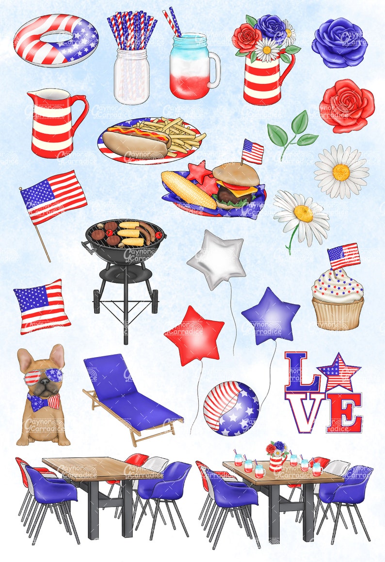 4th of July Clipart - 44 Piece Watercolor Independence Day Clipart Set ...