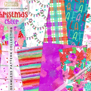 Christmas Cheer - 12 Rainbow Christmas digital papers, colorful Christmas watercolor seamless patterns, xmas paper pack, abstract background