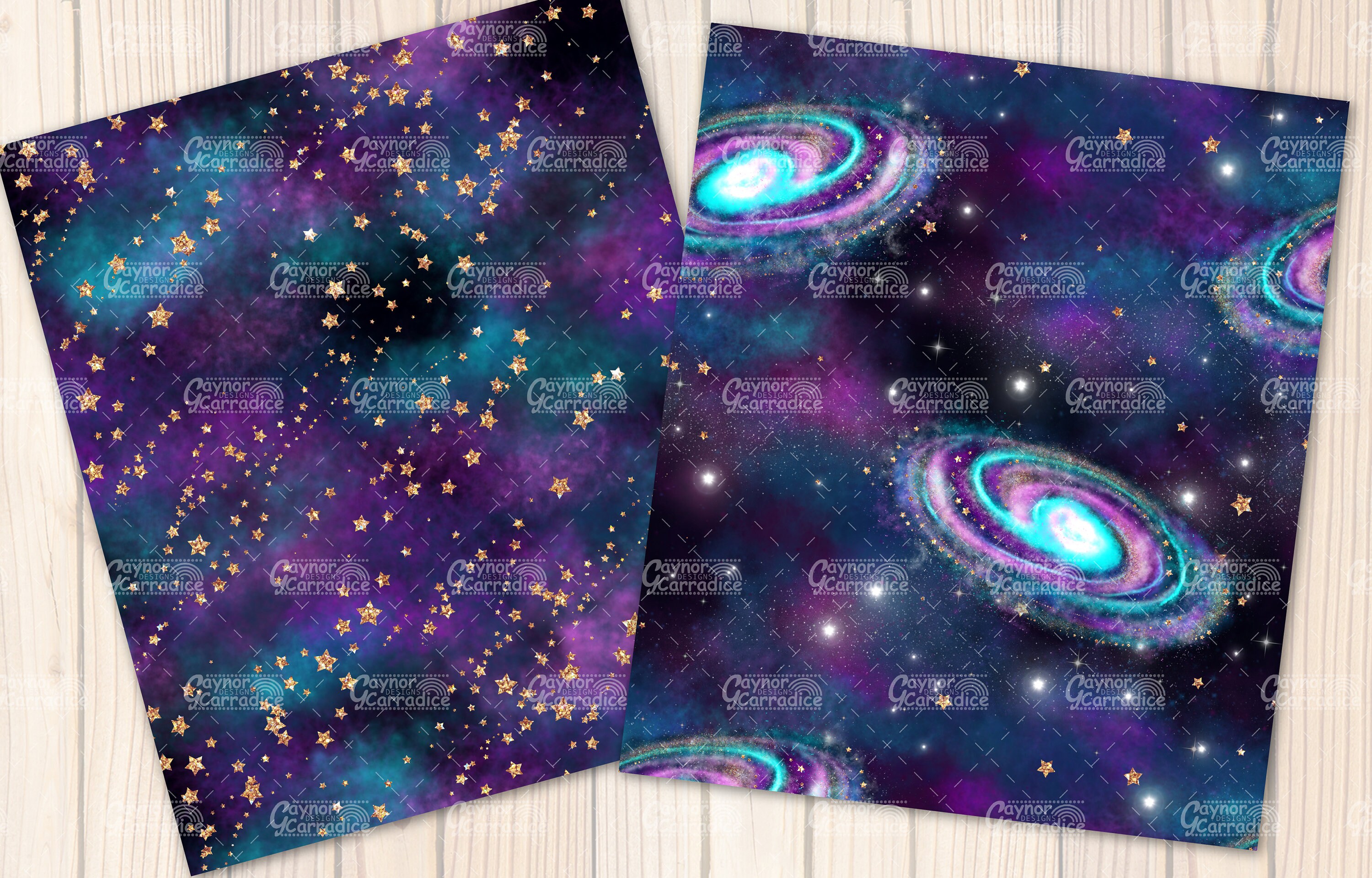 New Year Digital Papers - 12 Watercolor Space Seamless Patterns, Galaxy ...