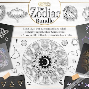Zodiac SVG Bundle - in svg, dxf, png and ai, Zodiac star signs SVG, celestial svg, planets svg, constellations svg, silhouette files, cricut