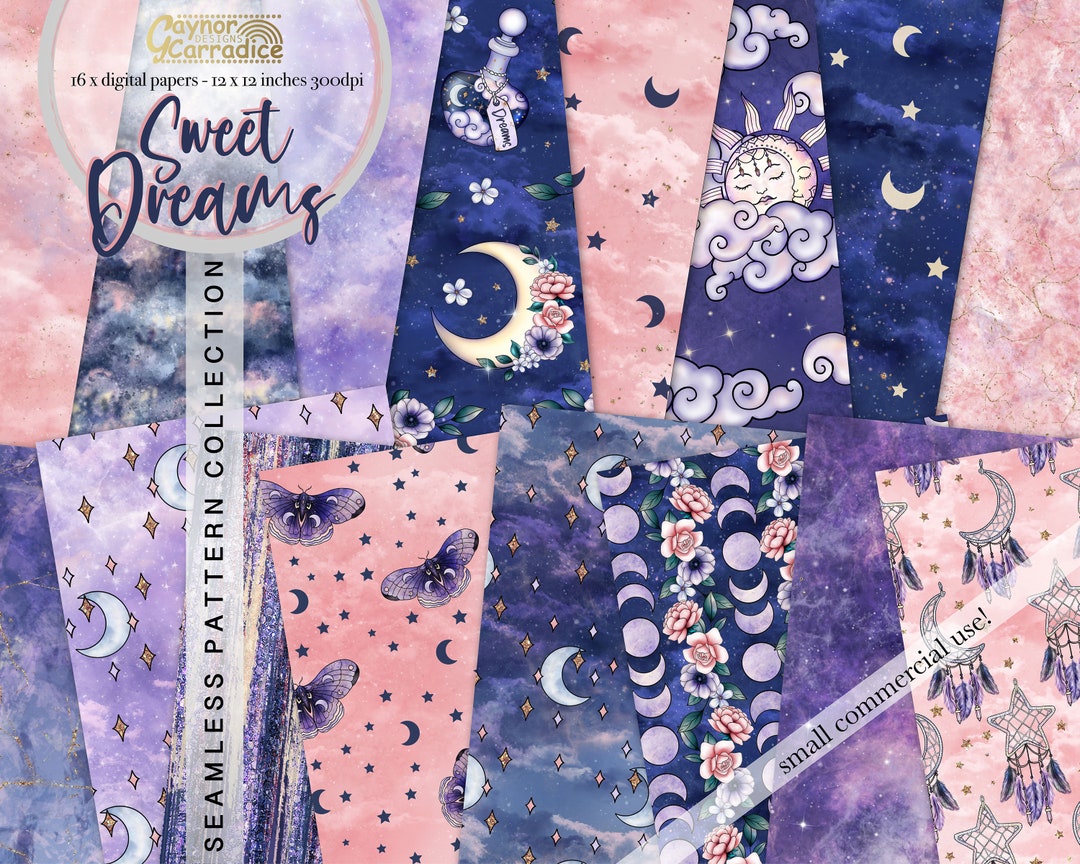 Sweet Dreams Digital Papers 16 Watercolor Celestial Seamless Patterns