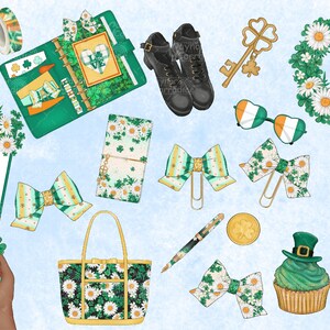 St Patricks day planner clipart 23 piece Saint Paddys inspired flatlay graphics watercolor Irish clip art flatlay illustrations png image 2