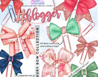 Planner bow clipart - bows clip art Watercolor Rose gold Ribbon Birthday Planner stickers Glitter Pink Green Blogger png Commercial use
