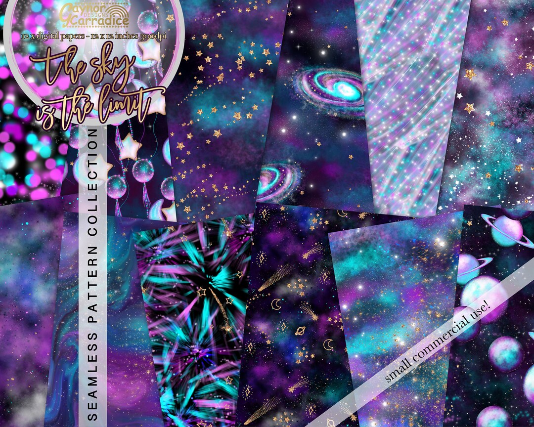New Year Digital Papers - 12 Watercolor Space Seamless Patterns, Galaxy ...