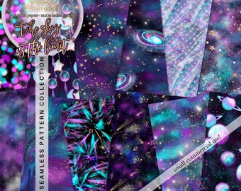 New year digital papers - 12 watercolor space seamless patterns, galaxy paper pack, abstract background, celestial backdrop - 12" x 12" jpg