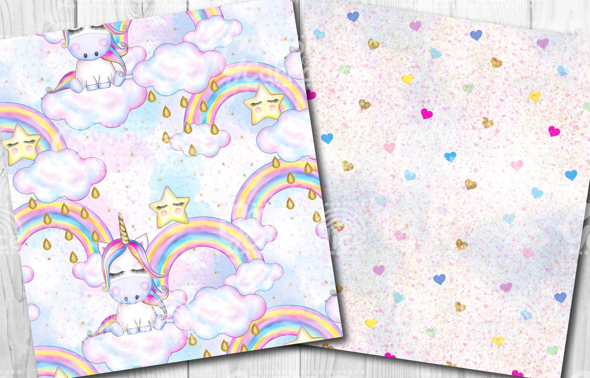 Unicorn Party Digital Papers Set Birthday Seamless Pattern Pack Unicorn ...