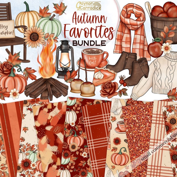 Autumn favorites clipart bundle - fall digital paper / fall clipart bundle, thanksgiving clipart, autumn farmhouse clipart, seamless pattern