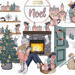 Cozy winter clipart - 18 piece Christmas planner clip art - watercolor fashion illustration - rustic farmhouse artwork - 300dpi png