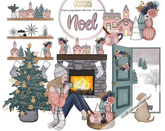 Cozy winter clipart - 18 piece Christmas planner clip art - watercolor fashion illustration - rustic farmhouse artwork - 300dpi png