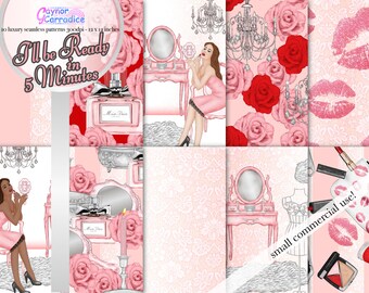beauty fashion digital paper, make up digital paper, date night paper pack, fashion digital paper, fashion paper, planner paper, printable