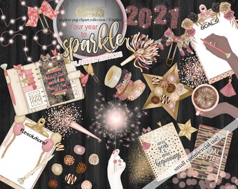 New year clipart - 32 piece NYE planner graphics - New years eve flatlay clip art - commercial use - watercolor illustrations -300dpi png