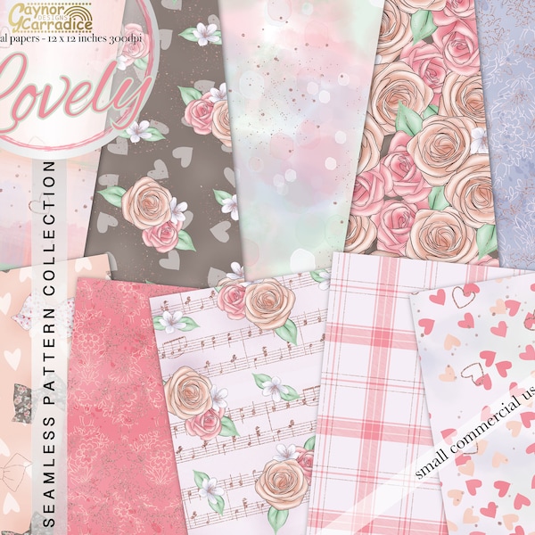 Watercolor valentine digital papers - 10 valentines seamless patterns, tea party backdrops, vintage floral backgrounds, planner graphics