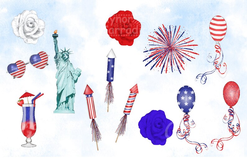 4th July watercolor clipart Independence Day clip art