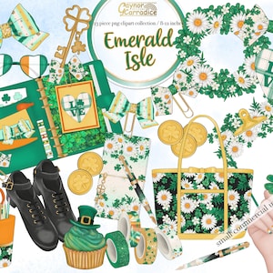 St Patricks day planner clipart 23 piece Saint Paddys inspired flatlay graphics watercolor Irish clip art flatlay illustrations png image 1