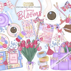 Spring blooms clipart - 38 piece planner graphics- flat lay illustrations - watercolor printable art - macaron, coffee clipart - quality png