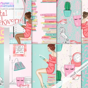 libro de moda papel digital, amante de los libros papel digital, chica jefa papel digital, planificador de moda papel digital, papel de moda, papel planificador