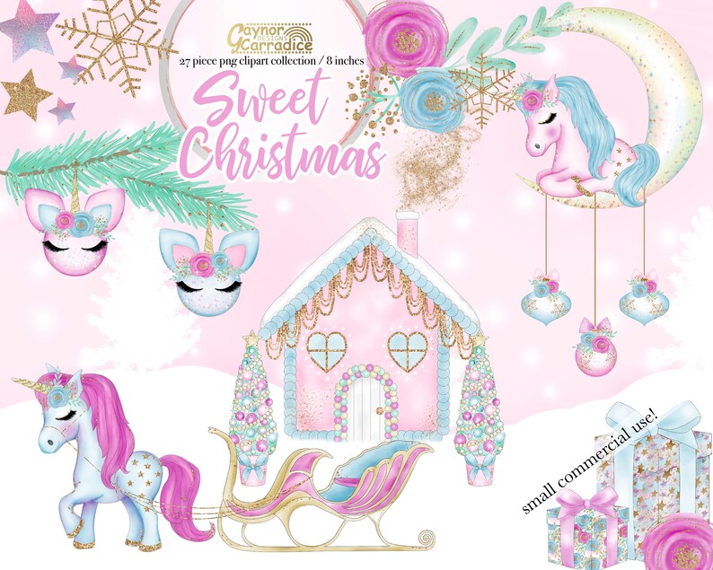 Download Christmas Unicorn Clipart 27 piece winter graphics | Etsy