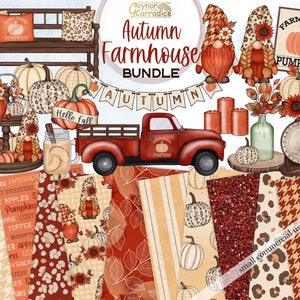 Autumn farmhouse clipart bundle - fall digital paper / fall clipart bundle, thanksgiving clipart, autumn clipart, abstract seamless patterns