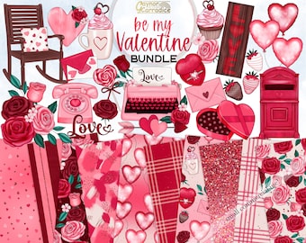Valentines clipart bundle - valentine digital paper / valentine's clipart bundle, love clipart, romantic farmhouse clipart, seamless pattern