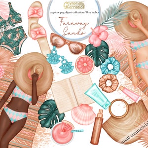 Faraway sands planner clipart - 27 piece summer clipart - flat lay beach clipart - tropical clipart, girl boss clipart, watercolor beach