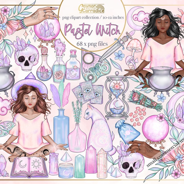 Pastel witch clipart - 68 piece pastel goth clipart - witchy planner clipart - pagan png graphics - pink halloween clipart, mystical clipart