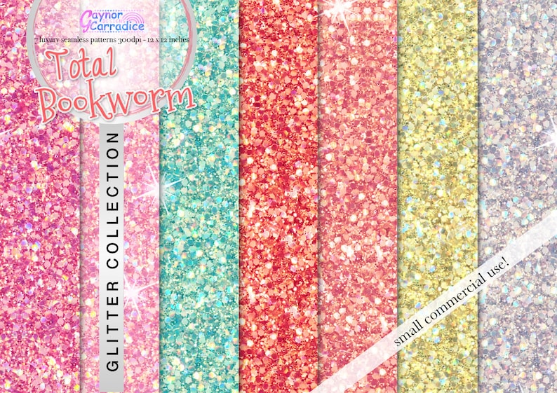 Glitter digital paper Glitter seamless patterns Sequin backgrounds Glam planner stickers Pink Green Coral Fashion Total Bookworm palette image 1