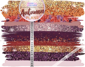 Autumn Brush strokes clipart, Fall glitter paint strokes clipart, watercolor, confetti, acrylic brushes, high quality png graphics