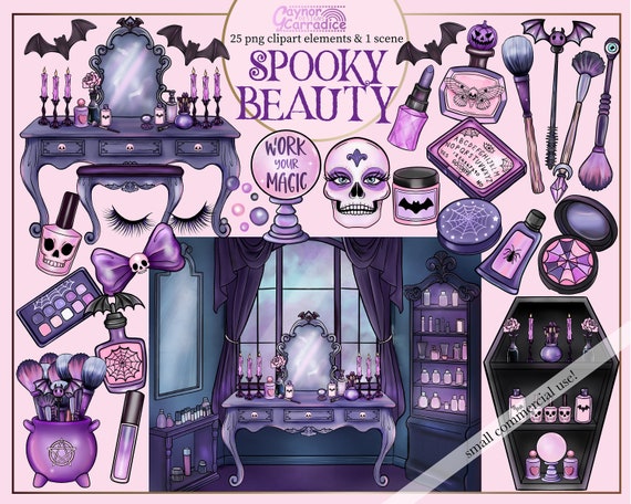 Spooky Beauty clipart - 25 piece goth cosmetics clipart - pastel goth clipart - creepy makeup clipart - halloween png elements - Horror png