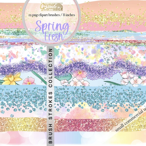 Spring brush strokes clipart- pastel rainbow paint brushes clipart, watercolor, confetti, acrylic, glitter brush png files, Easter brush png