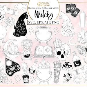 Witchy SVG Bundle - in svg, png, ai and eps, halloween SVG bundle, witchy svg, cauldron svg, mystical svg, silhouette files, cricut