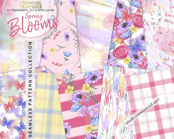 Watercolor Spring digital papers - 10 peony / anemone floral seamless patterns, abstract backgrounds, butterfly floral papers, planner paper