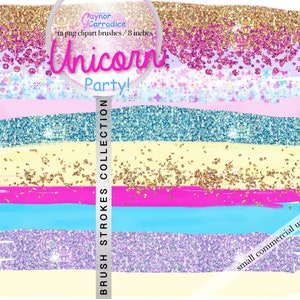 Unicorn brushes clipart Brush strokes clip art Glitter brushes Watercolor brush Unicorn party palette Planner stickers Graphics png