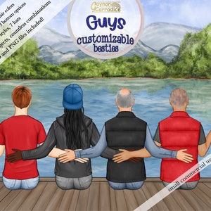 Guys customizable best friends clipart - custom male clip art, Personalized BFF, customisable brothers clipart, husband clipart, dad clipart