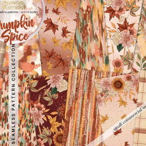 Watercolor fall digital papers - 12 autumn seamless patterns, pumpkin paper pack, abstract background, rustic thanksgiving backdrop - 300dpi