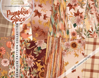 Watercolor fall digital papers - 12 autumn seamless patterns, pumpkin paper pack, abstract background, rustic thanksgiving backdrop - 300dpi