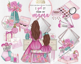 Mothers day clipart - 28 piece fashion planner clip art - watercolor makeup graphics - beauty and dressing room printable art - 300dpi png