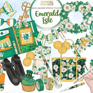 St Patricks day planner clipart 23 piece Saint Paddys inspired flatlay graphics watercolor Irish clip art flatlay illustrations png image 7