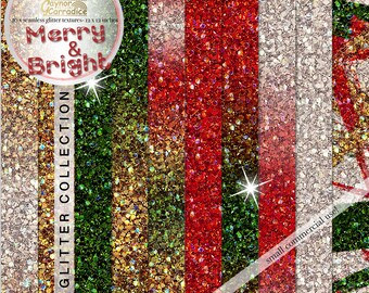 10 realistic Christmas glitter digital papers in red, green, silver and gold, Ombre sparkle seamless patterns, sequin backgrounds, backdrops