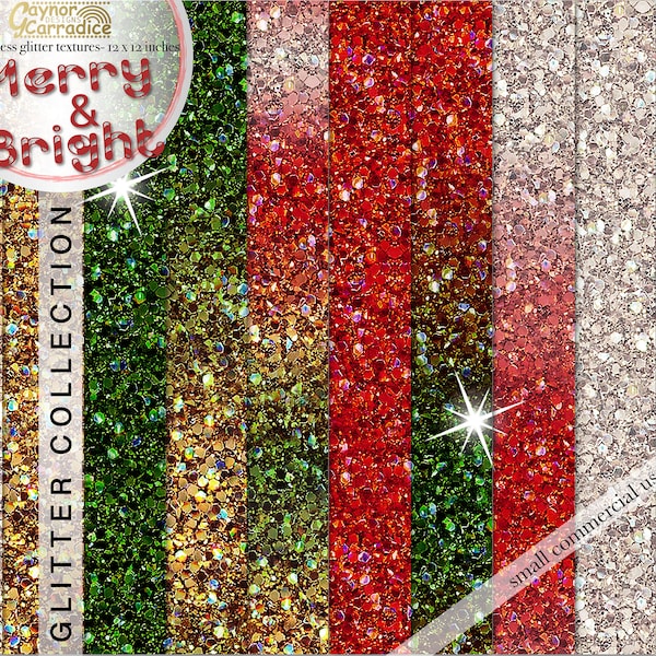 10 realistic Christmas glitter digital papers in red, green, silver and gold, Ombre sparkle seamless patterns, sequin backgrounds, backdrops