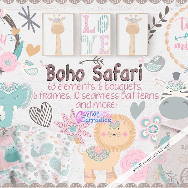 Baby animals clipart Safari animals clipart, jungle animals clipart, cute animals clipart, safari nursery decor, commercial use clipart