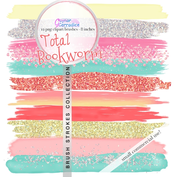 Coral mint brushes clipart Brush strokes clip art Glitter paintbrush brushes Watercolor brush Bookworm palette Planner stickers Graphics png